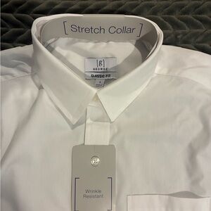 George Men's White Dress Shirt with Stretch Collar